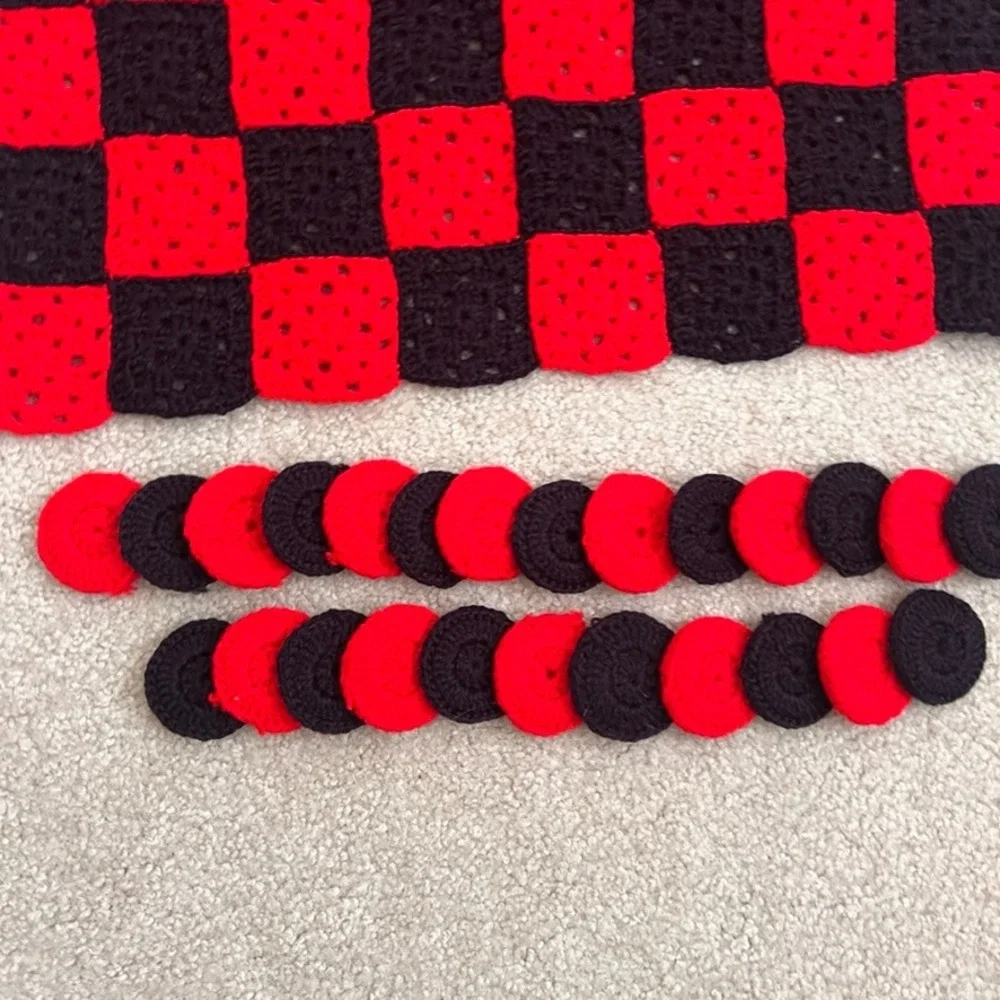 Vintage Handmade Crochet‎ Checkers and Tic Tac Toe Game Set - 2 in 1  Fun